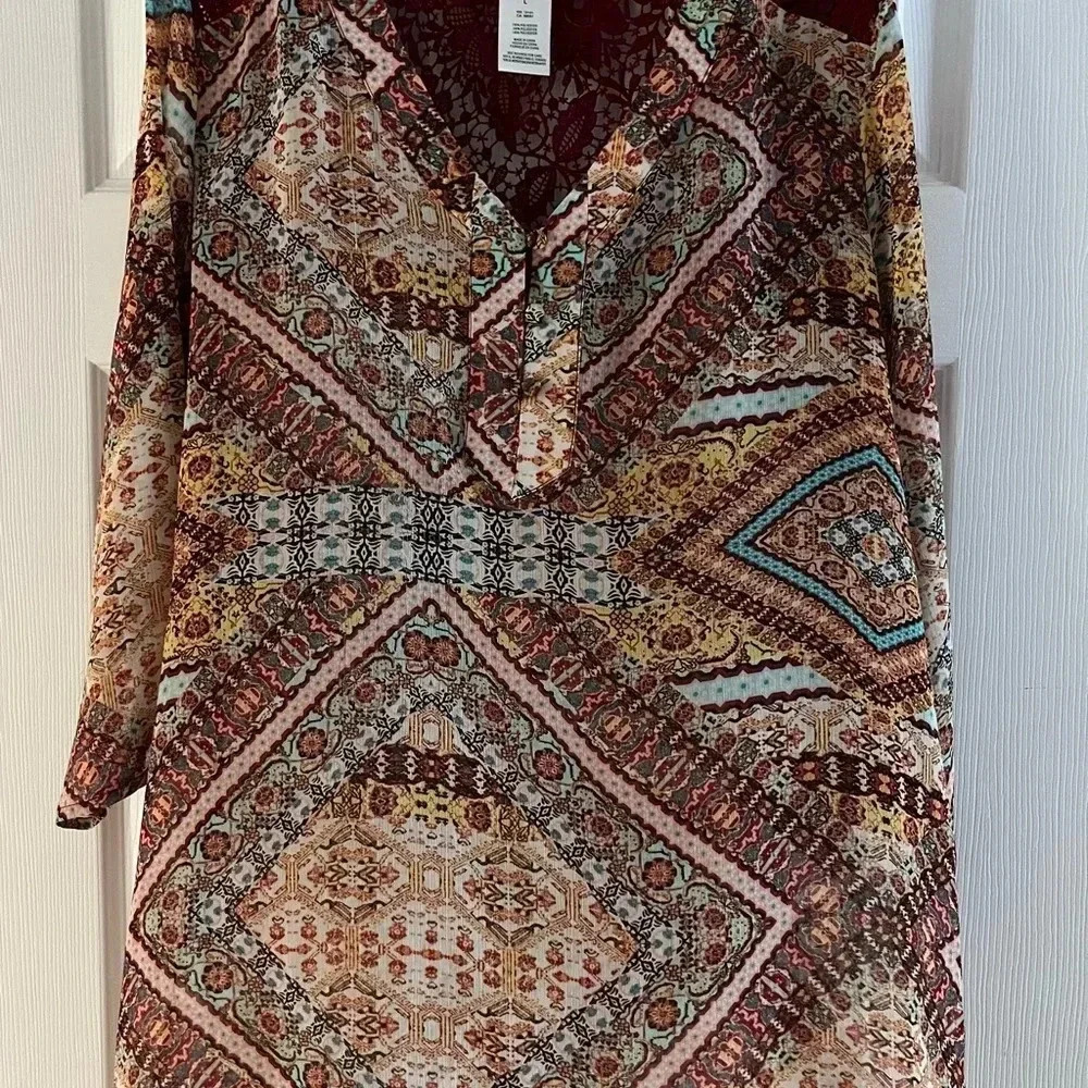 Jessica Simpson Multicolor Boho Print V-Neck Tunic